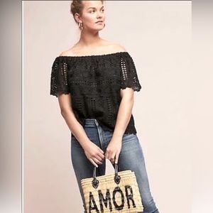 NWOT Anthropologie Sunday in Brooklyn black lace off shoulder lined/so cute on